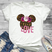 Load image into Gallery viewer, 2019 Women Leopard Printed Graphic Flower Fashion T-Shirt Mouse Micky Ear Shirt Tumblr Tee Hipster Female T Shirt Tees