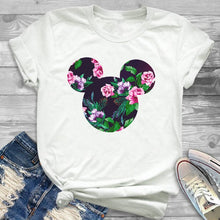 Load image into Gallery viewer, 2019 Women Leopard Printed Graphic Flower Fashion T-Shirt Mouse Micky Ear Shirt Tumblr Tee Hipster Female T Shirt Tees