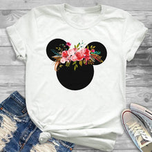 Load image into Gallery viewer, 2019 Women Leopard Printed Graphic Flower Fashion T-Shirt Mouse Micky Ear Shirt Tumblr Tee Hipster Female T Shirt Tees