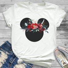 Load image into Gallery viewer, 2019 Women Leopard Printed Graphic Flower Fashion T-Shirt Mouse Micky Ear Shirt Tumblr Tee Hipster Female T Shirt Tees