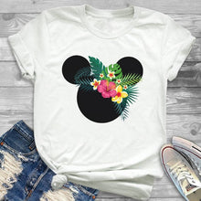 Load image into Gallery viewer, 2019 Women Leopard Printed Graphic Flower Fashion T-Shirt Mouse Micky Ear Shirt Tumblr Tee Hipster Female T Shirt Tees