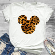 Load image into Gallery viewer, 2019 Women Leopard Printed Graphic Flower Fashion T-Shirt Mouse Micky Ear Shirt Tumblr Tee Hipster Female T Shirt Tees