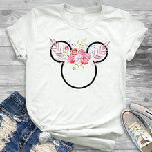 Load image into Gallery viewer, 2019 Women Leopard Printed Graphic Flower Fashion T-Shirt Mouse Micky Ear Shirt Tumblr Tee Hipster Female T Shirt Tees