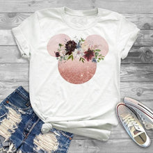Load image into Gallery viewer, 2019 Women Leopard Printed Graphic Flower Fashion T-Shirt Mouse Micky Ear Shirt Tumblr Tee Hipster Female T Shirt Tees