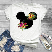 Load image into Gallery viewer, 2019 Women Leopard Printed Graphic Flower Fashion T-Shirt Mouse Micky Ear Shirt Tumblr Tee Hipster Female T Shirt Tees
